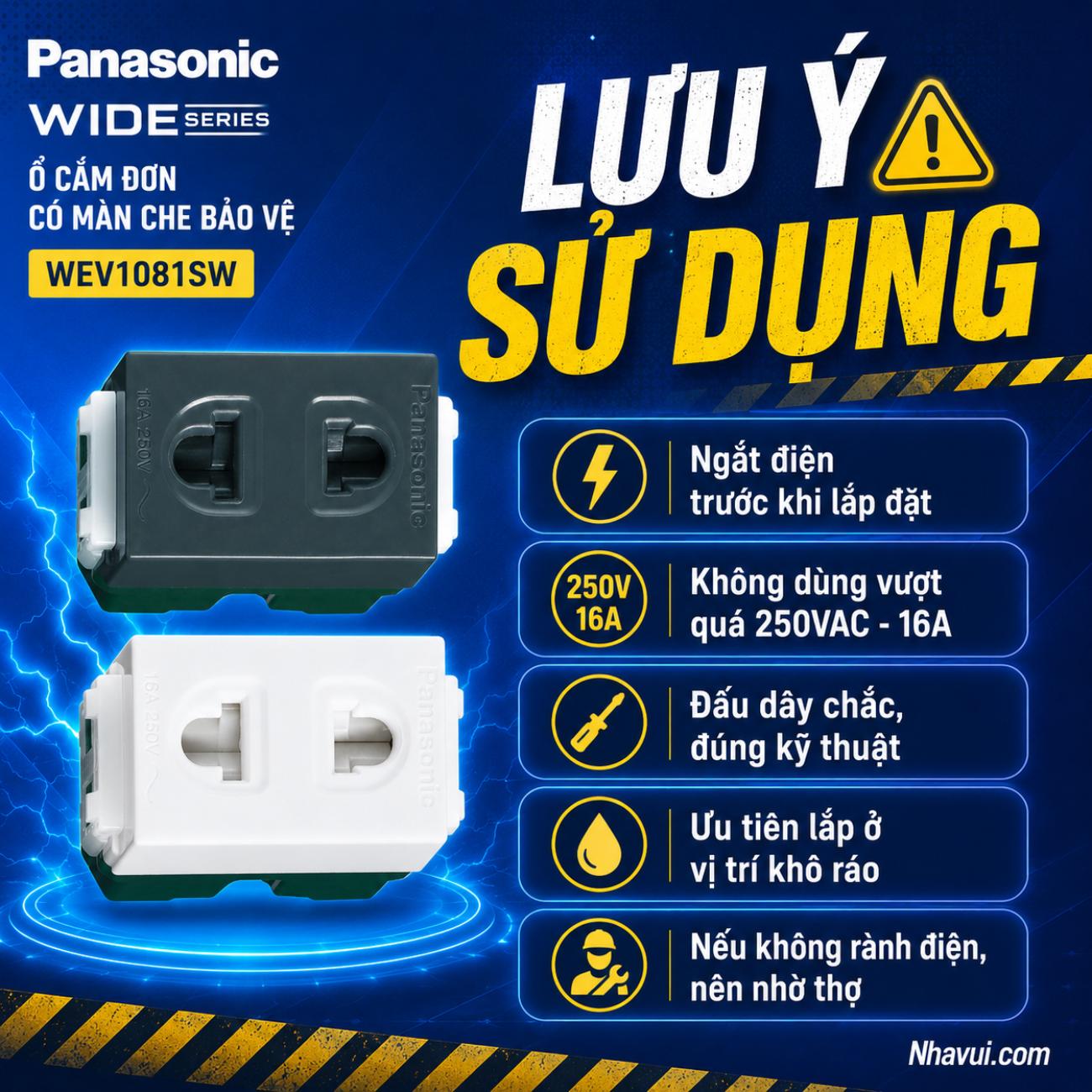 Ổ cắm đơn có màn che Panasonic WIDE Series 250VAC – 16A